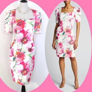 Rickie Freeman for Teri Jon Floral Print Scuba Puff-Sleeve Sheath Dress Sz 10